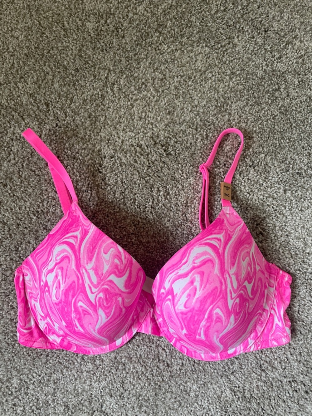 NWT PINK Victorias Secret Wear Everywhere Push-up Bra Sz 34C Pink swirl